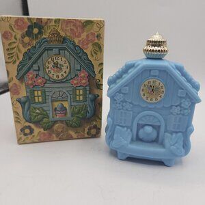 AVON Somewhere Cologne Enchanted Hours Blue Glass Clock Empty Bottle w/Box